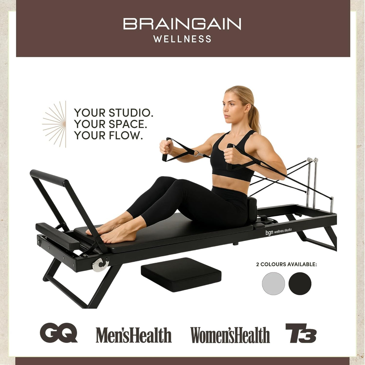 Foldable Reformer Pilates Machine - Midnight Black / Cloud Grey